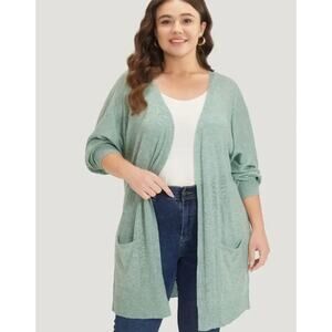 J. Jill Linen NWT Knit Seaglass Mint Green  Pockets Open Long Duster Cardigan MT
